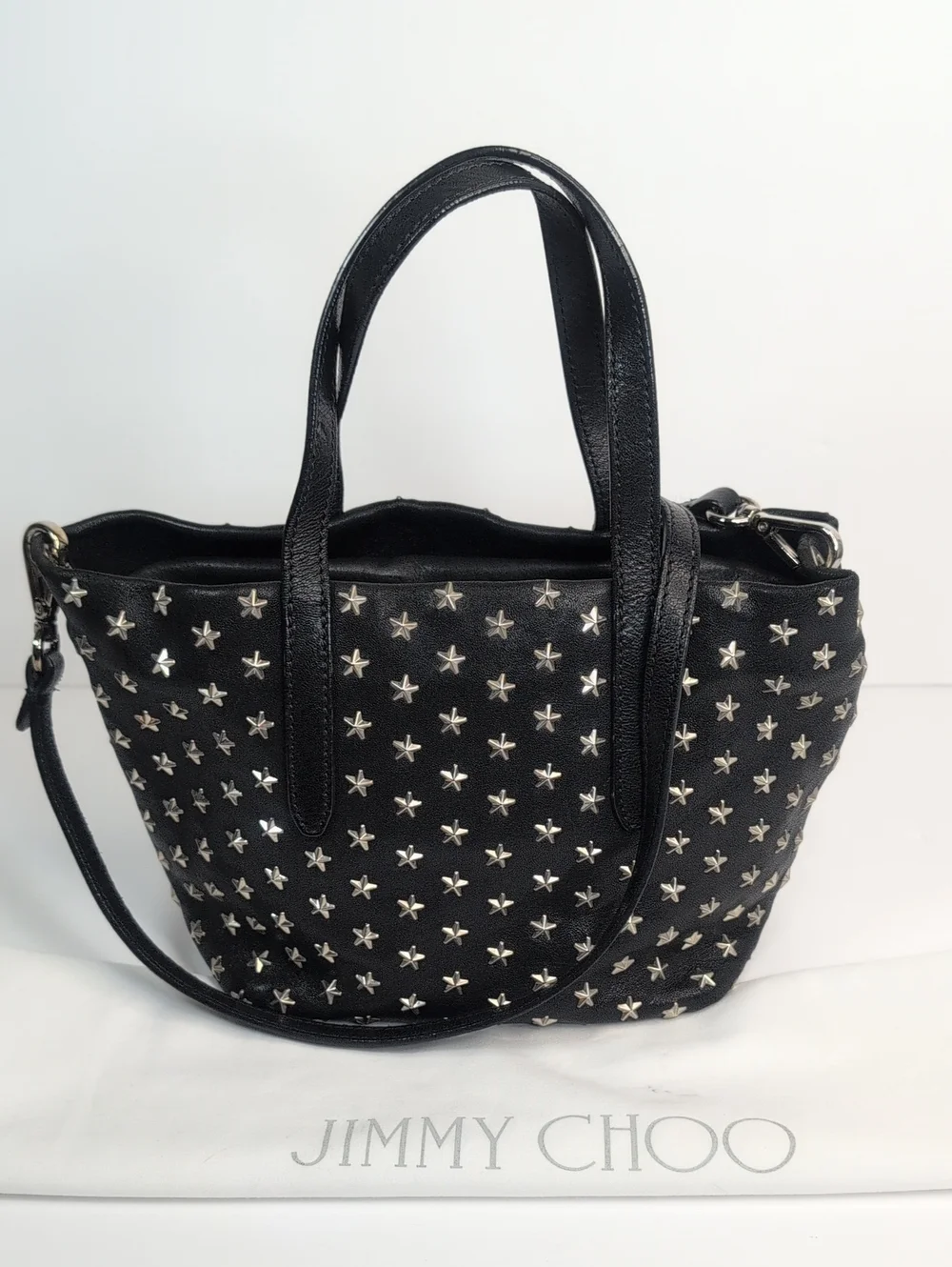 Jimmy Choo Mini Sara Star-Studded Black Leather Tote